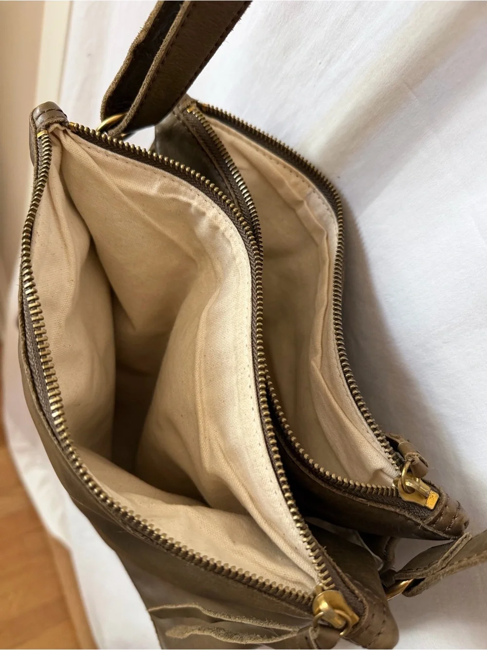 Margot Olive Green Leather Multi Compartment Crossbody Bag